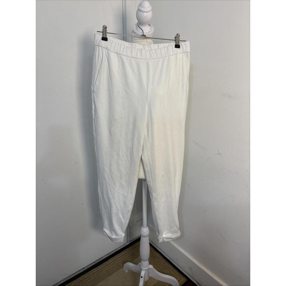 Eileen Fischer Pima Cotton Pull On Pants White Cuffed Pockets Elastic Waist XS